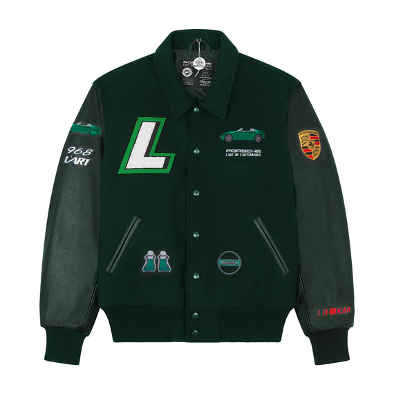 PORSCHE L ART 968 VARSITY JACKET GREEN KAR L ART DE L AUTOMOBILE