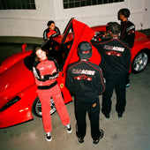 RED ENZO KARACING DRIVER JACKET - BLACK & SILVER